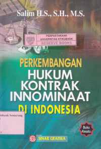 PERKEMBANGAN HUKUM KONTRAK INNOMINAAT DI INDONESIA, BUKU I